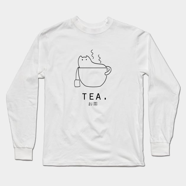 Tea "Ocha" with Kawaii Cat Japanese Minimalist Simple Art Long Sleeve T-Shirt by Neroaida